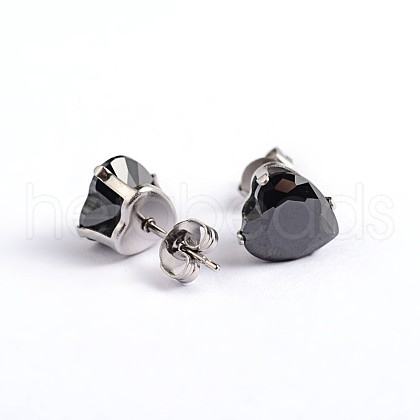 Heart 304 Stainless Steel Cubic Zirconia Stud Earrings X-EJEW-H306-19-6mm-1