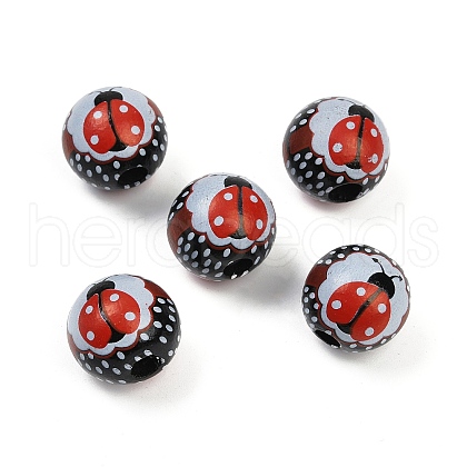 Painted Wood European Beads WOOD-F017-04C-1