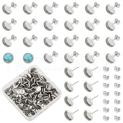 Unicraftale Flat Round 304 Stainless Steel Stud Earring Settings STAS-UN0060-72A-1