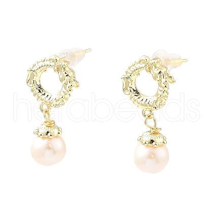 Natural Pearl with Ring Dangle Stud Earrings EJEW-K252-03G-1