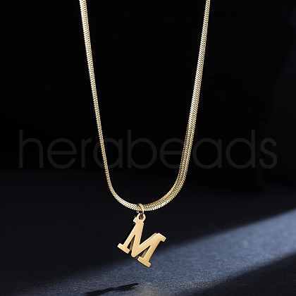 316 Surgical Stainless Steel Initial Pendant Flat Snake Chain Necklaces for Women WGC1053-13-1