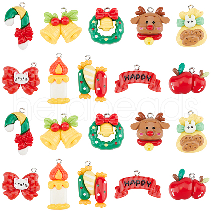 SUNNYCLUE 40Pcs 10 Styles Christmas Theme Plastic Pendants FIND-SC0011-40-1