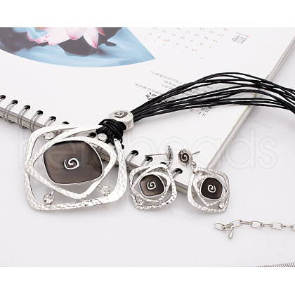 Rhombus Alloy Enamel Stud Earrings & Pendant Necklaces Sets FS-WGC3B96-03-1