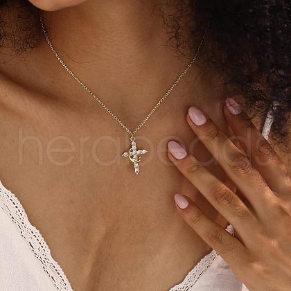 Crown Cross Brass Micro Pave Clear Cubic Zirconia Pendant Necklaces for Women FS-WGD6F49-01-1