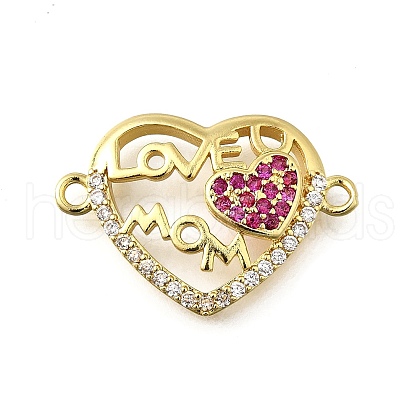 Mother's Day Brass Micro Pave Clear & Hot Pink Cubic Zirconia Connector Charms KK-Q066-10P-1