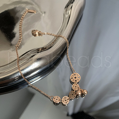 304 Stainless Steel Chain Anklets with Brass Charms WGE11C3-03-1