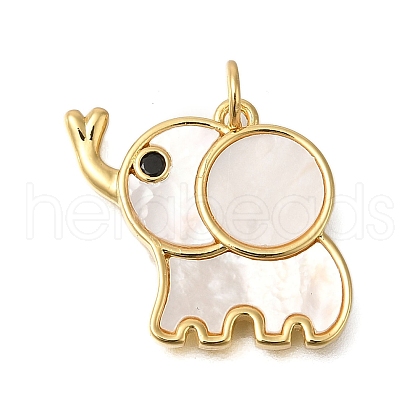 Rack Plating Brass Pave Natural Shell Pendants ZIRC-F142-07G-1