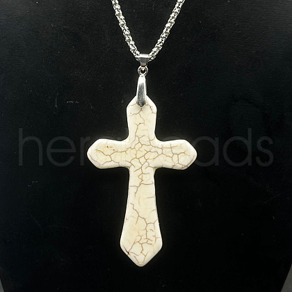 Fashion Style Natural Howlite Cross Pendant Popcorn Chain Necklaces XM3252-1