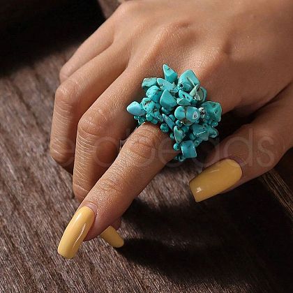 Synthetic Turquoise Chip Finger Rings FS-WG2FC3F-01-1