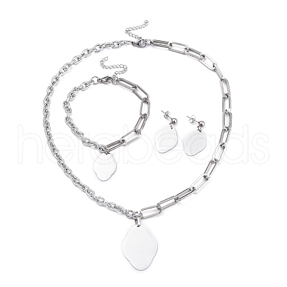 Non-Tarnish 304 Stainless Steel Paperclip Chains & Cable Chain Jewelry Sets SJEW-K153-01P-1