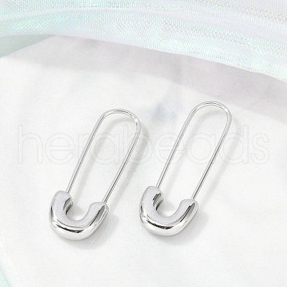 304 Stainless Steel Safety Pin Charm Huggie Hoop Earrings for Women EJEW-C096-41P-1