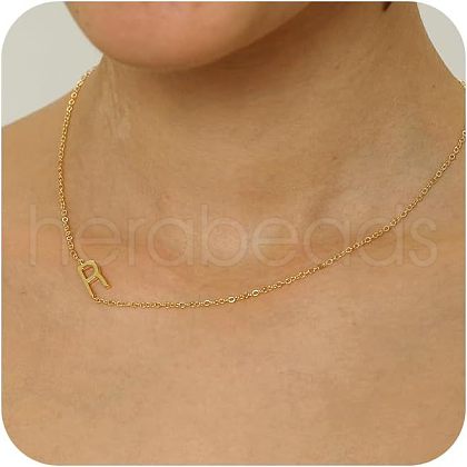 Brass Initial Link Chain Necklaces for Women FS-WG848C9-18-1