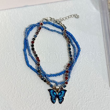 Bohemian Resin & Glass Seed Beaded Stretch Multi-Layered Anklet Sets WG187EB-09-1