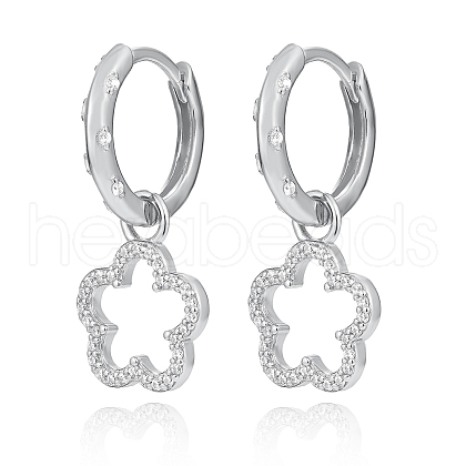 S925 Silver Micro Pave Cubic Zirconia Flower Hoop Earrings DL5983-2-1
