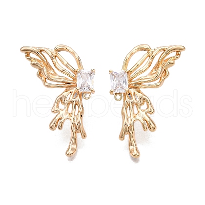 Brass Pave Clear Cubic Zirconia Butterfly Stud Earring Findings KK-N232-450G-1