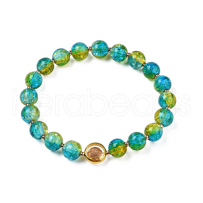 Round Glass Beaded Stretch Bracelet with Gold Plated Brass Ring for Women BJEW-N018-02H-1