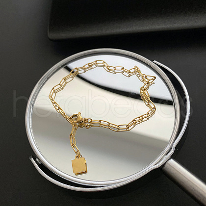 304 Stainless Steel Chain Anklets with Brass Charms WGE11C3-10-1