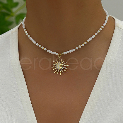 Gemstone and Shell Beaded Pendant Necklace FS-WG08D0F-02-1