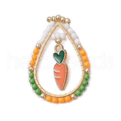 Easter Theme Glass Seed Beaded Teardrop with Carrot Pendants PALLOY-MZ00580-07-1