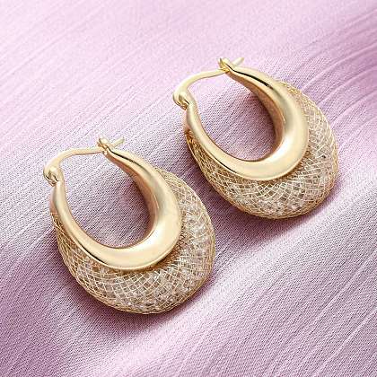 Brass Clear Cubic Zirconia Hoop Earrings EJEW-R025-36G-1