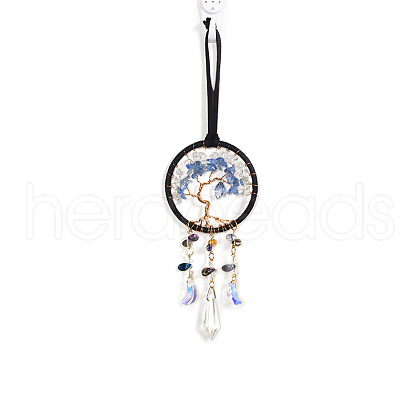 Natural Quartz Crystal Chips Tree of Life Pendant Decorations PW-WG86083-01-1
