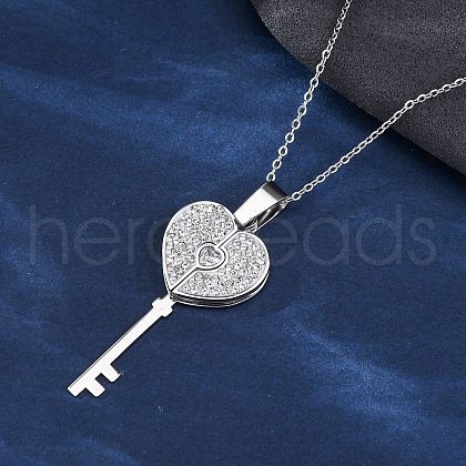 304 Stainless Steel Polymer Clay Rhinestones Key Openable Pendant Necklaces for Women NJEW-Z065-11P-1