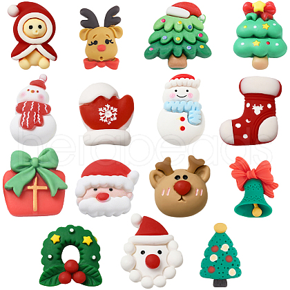 SUNNYCLUE 90Pcs 15 Styles Christmas Theme Opaque Resin Cabochons FIND-SC0011-32-1