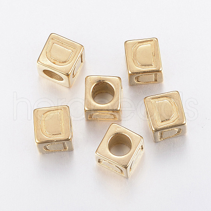 304 Stainless Steel Large Hole Letter European Beads X-STAS-H428-01G-D-1