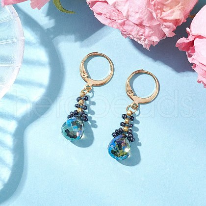 Glass Seed Beads Leverback Earrings EJEW-MZ00398-04-1