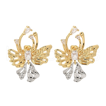 Butterfly Cubic Zirconia Stud Earrings EJEW-A113-01G-1