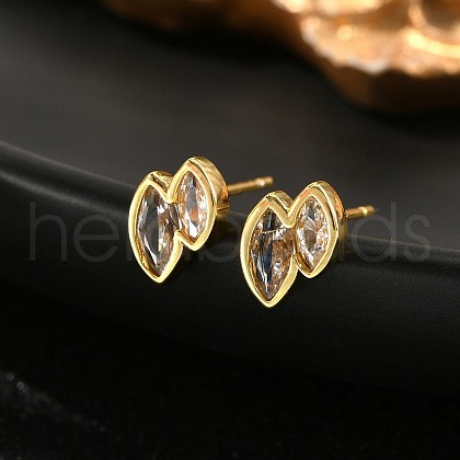 Double Horse Eye Brass Micro Pave Clear Cubic Zirconin Stud Earrings EJEW-D318-06G-1