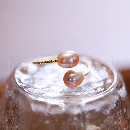 Mother's Day Jewellery Natural Freshwater Pearl Oval Beaded Cuff Rings WG91F01-02-1