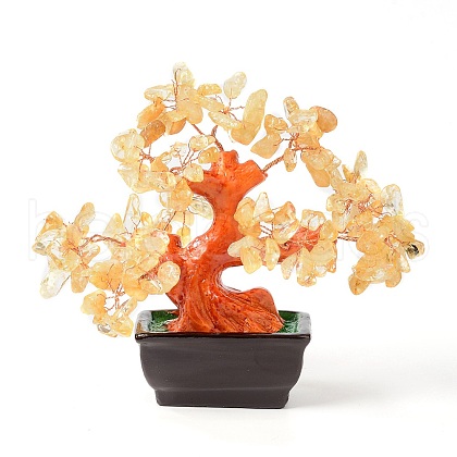 Natural Yellow Quartz Chips Money Tree Bonsai Display Decorations DJEW-B007-08C-1