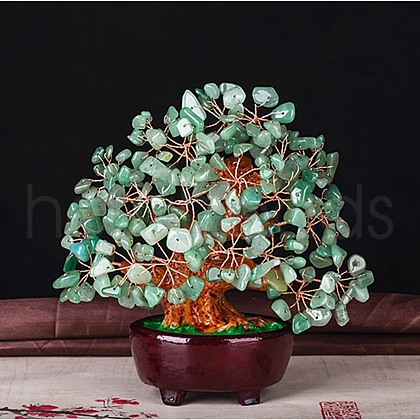 Undyed Natural Green Aventurine Chips Tree of Life Display Decorations TREE-PW0001-27B-1