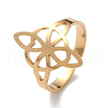 Heart with Sailor's Knot 304 Stainless Steel Hollow Open Cuff Ring for Women RJEW-E073-02G-1