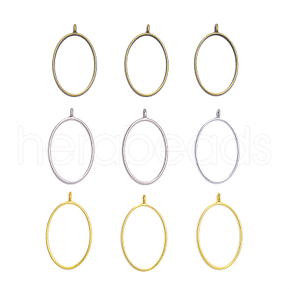 Matte Style Rack Plating Alloy Oval Open Back Bezel Pendants PALLOY-CJ0001-22-FF-1