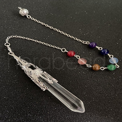 Natural Quartz Crystal & Mixed Gemstone Bullet Pointed Dowsing Pendulums CHAK-PW0001-051K-1