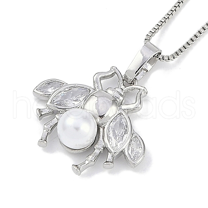 Rack Plating Brass Clear Cubic Zirconia Bee Pendant Box Chain Necklaces NJEW-P317-05P-1