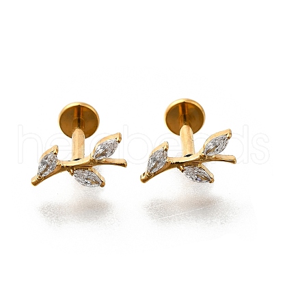 F136 Titanium Micro Pave Clear Cubic Zirconia Leaf Labrets AJEW-D302-02G-1