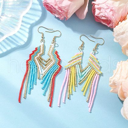 Nuggets Glass Seed Beaded Tassel Dangle Earrings EJEW-MZ00434-1