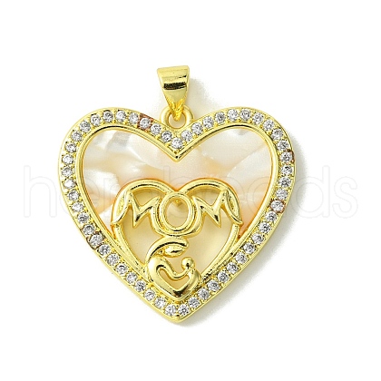 Mother's Day Real 18K Gold Plated Brass Micro Pave Clear Cubic Zirconia Pendants KK-H472-13G-04-1