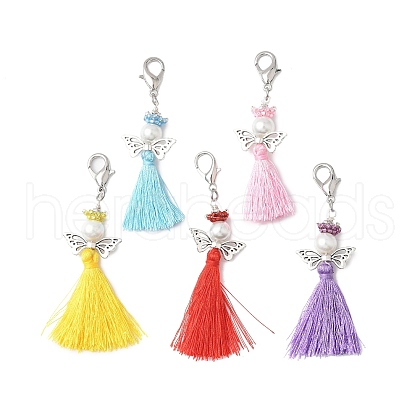 Angel Glass Pearl & MIYUKI Seed Beaded & Polycotton Tassel Pendant Decorations HJEW-MZ00198-1
