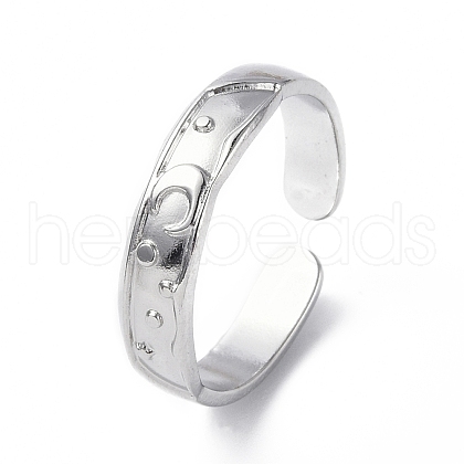 Non-Tarnish 304 Stainless Steel Crescent Moon Open Cuff Ring for Women RJEW-C046-01P-1