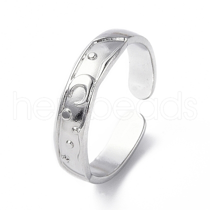 304 Stainless Steel Crescent Moon Open Cuff Ring for Women RJEW-C046-01P-1