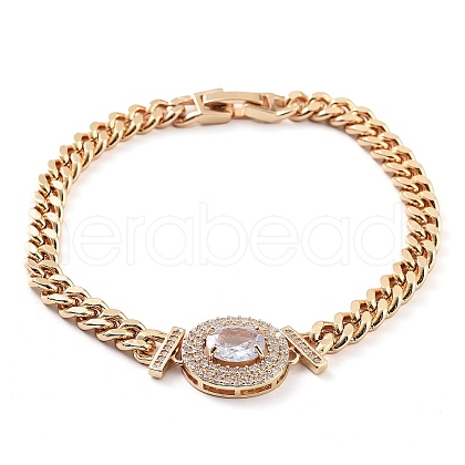 Cubic Zirconia Link Bracelet with Golden Brass Curb Chains BJEW-C055-06C-G-1