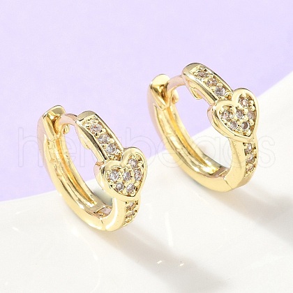 Heart Brass Micro Pave Clear Cubic Zirconia Hoop Earrings EJEW-Z102-31G-1