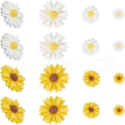 SUPERFINDINGS 110Pcs 6 Style Flatback Hair & Costume Accessories Ornaments Scrapbook Embellishments Resin Flower Daisy Cabochons CRES-FH0001-08-1