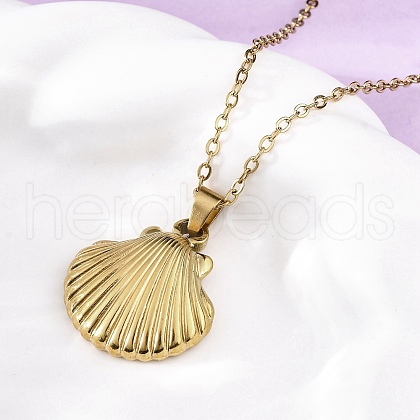 Shell Shape 304 Stainless Steel Pendant Necklaces NJEW-M096-20G-1