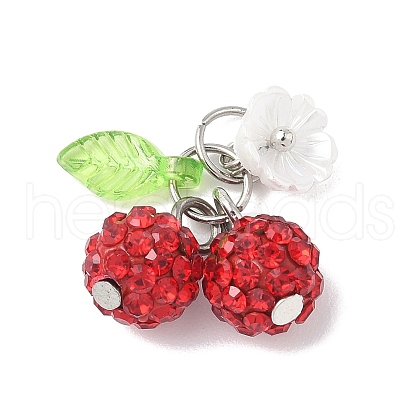 Handmade Polymer Clay Rhinestone Cherry Pendants PALLOY-JF03868-03-1