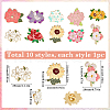 SUNNYCLUE 10Pcs 10 Styles Creative Flower Zinc Alloy Brooches JEWB-SC0001-47-2